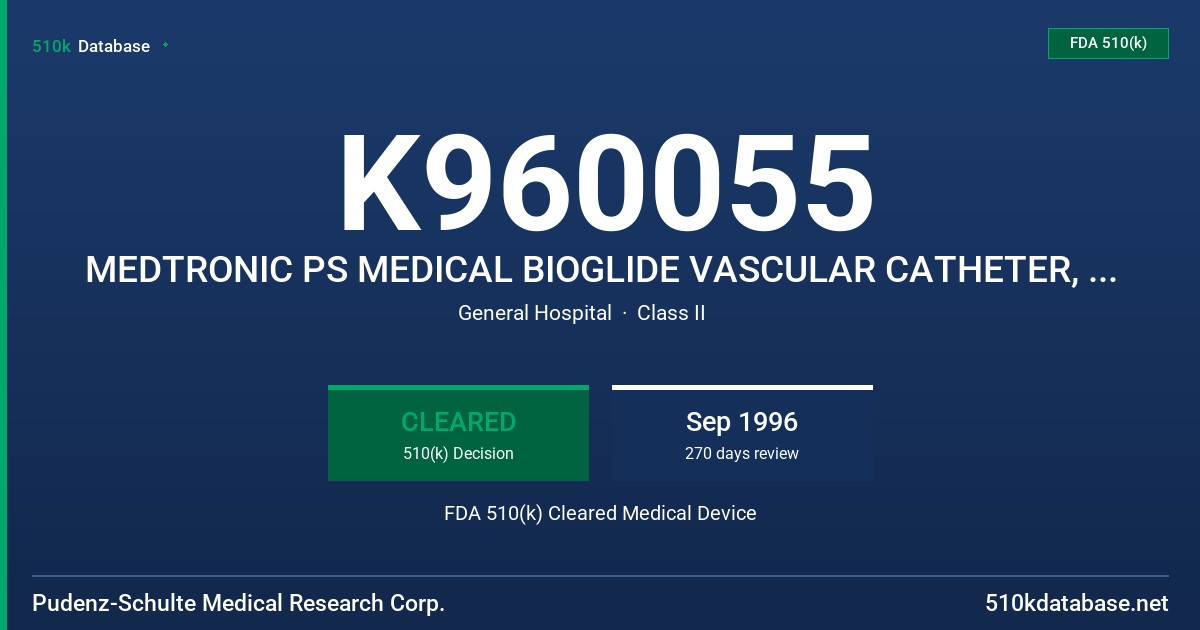 K960055 MEDTRONIC PS MEDICAL BIOGLIDE VASCULAR CATHETER, SNGL LUMEN MODEL NOS 8960 & 8932 FDA 510(k) Cleared Medical Device