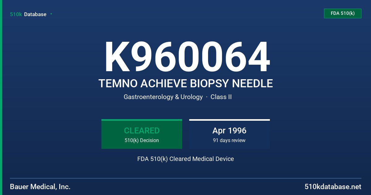 K960064 TEMNO ACHIEVE BIOPSY NEEDLE FDA 510(k) Cleared Medical Device