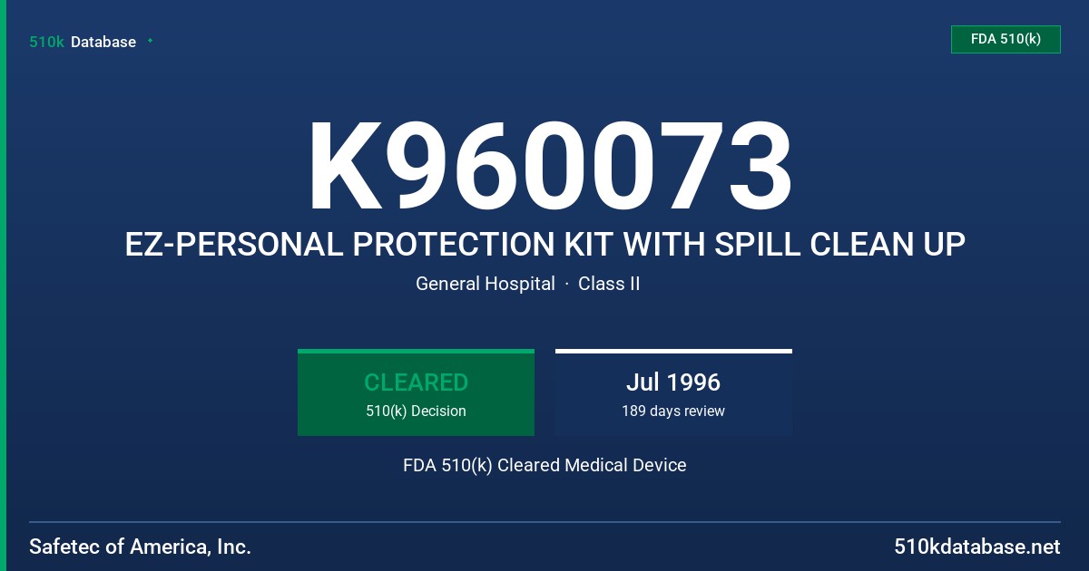 K960073 EZ-PERSONAL PROTECTION KIT WITH SPILL CLEAN UP FDA 510(k) Cleared Medical Device