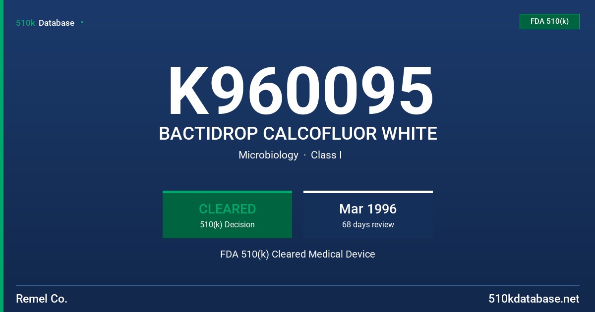 K960095 BACTIDROP CALCOFLUOR WHITE FDA 510(k) Cleared Medical Device