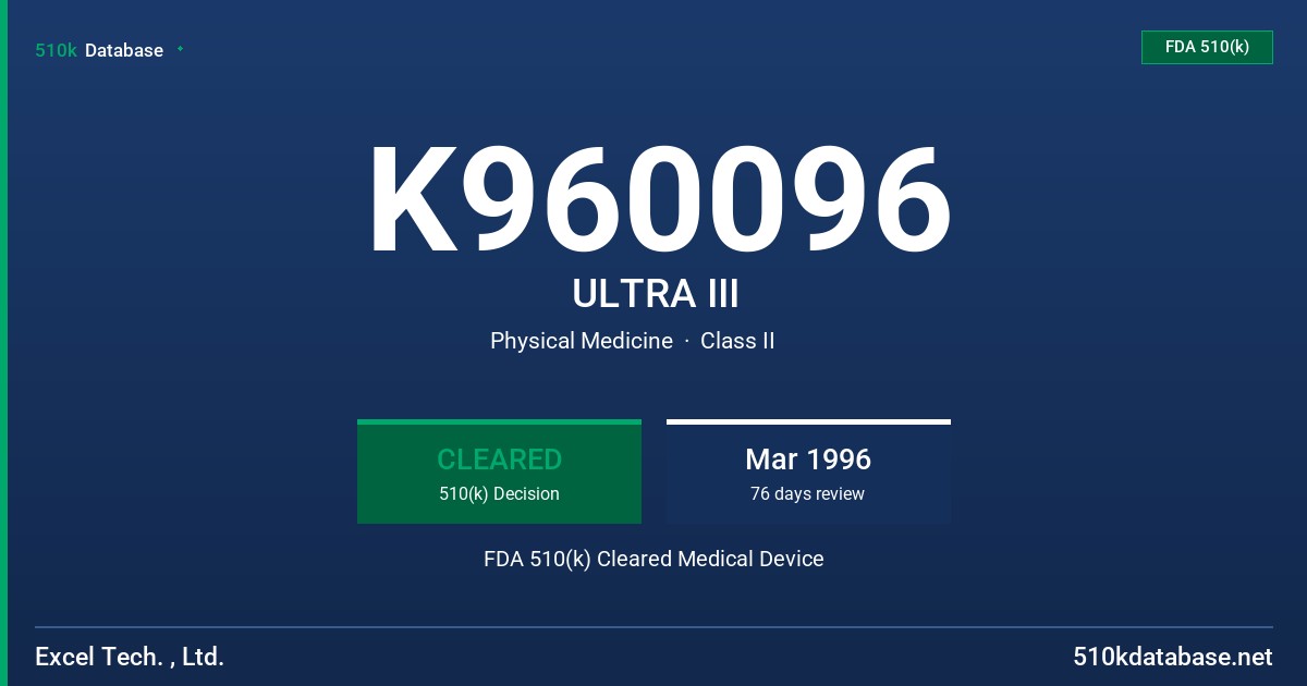 K960096 ULTRA III FDA 510(k) Cleared Medical Device
