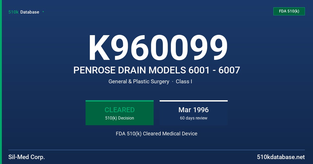 K960099 PENROSE DRAIN MODELS 6001 - 6007 FDA 510(k) Cleared Medical Device