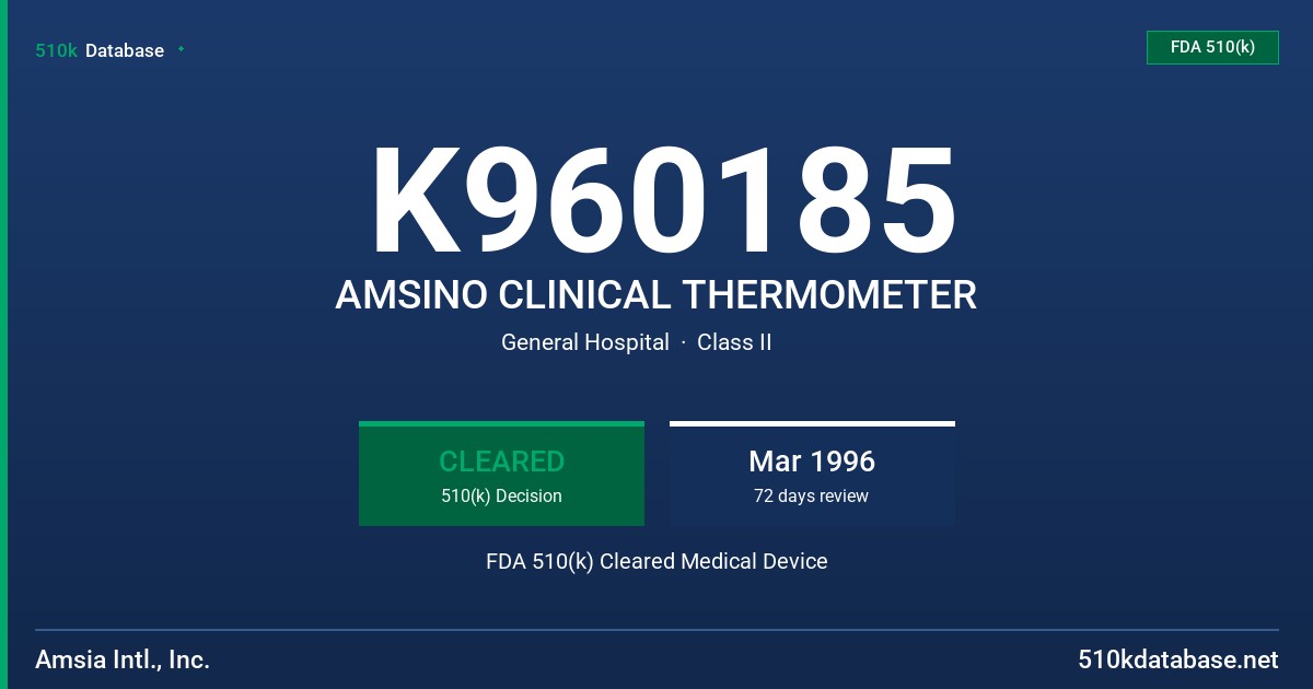K960185 AMSINO CLINICAL THERMOMETER FDA 510(k) Cleared Medical Device
