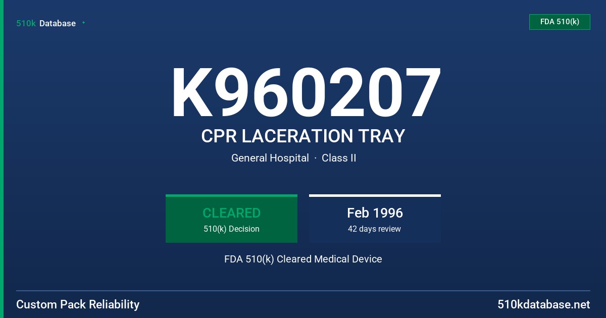 K960207 CPR LACERATION TRAY FDA 510(k) Cleared Medical Device