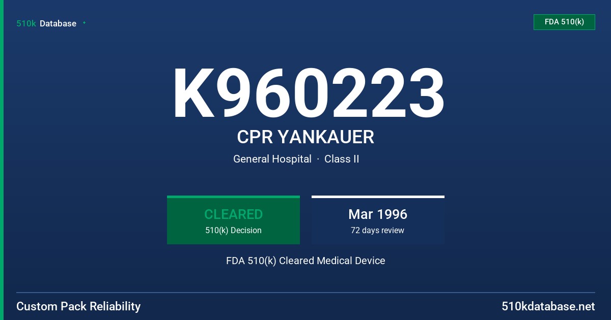 K960223 CPR YANKAUER FDA 510(k) Cleared Medical Device