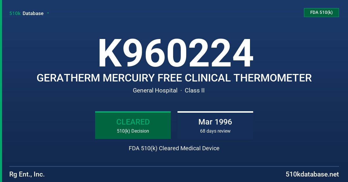 K960224 GERATHERM MERCUIRY FREE CLINICAL THERMOMETER FDA 510(k) Cleared Medical Device