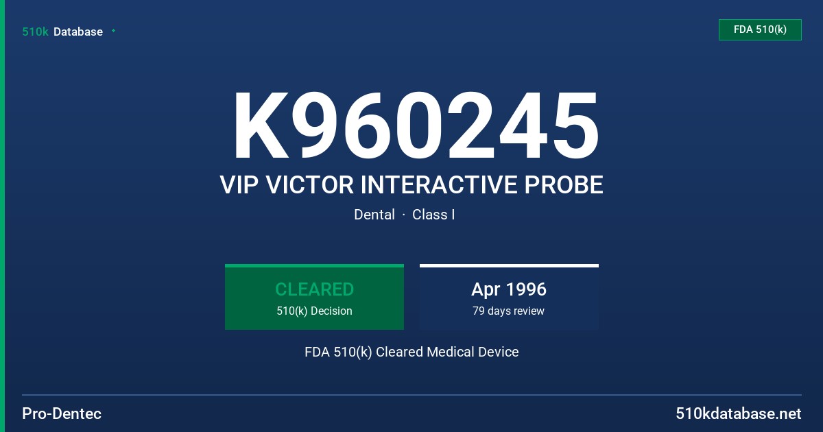 K960245 VIP VICTOR INTERACTIVE PROBE FDA 510(k) Cleared Medical Device