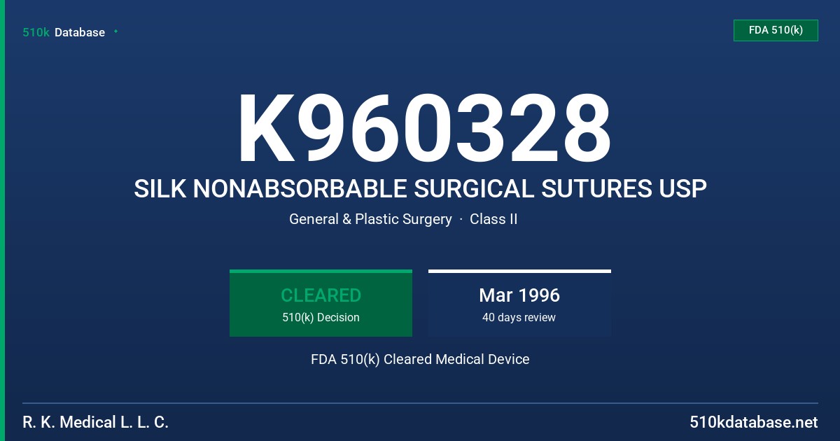 K960328 SILK NONABSORBABLE SURGICAL SUTURES USP FDA 510(k) Cleared Medical Device