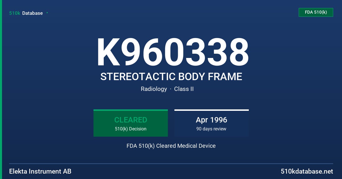 K960338 STEREOTACTIC BODY FRAME FDA 510(k) Cleared Medical Device