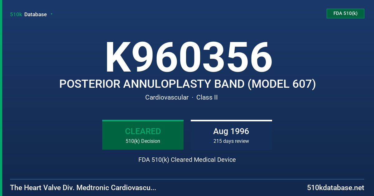 K960356 POSTERIOR ANNULOPLASTY BAND (MODEL 607) FDA 510(k) Cleared Medical Device