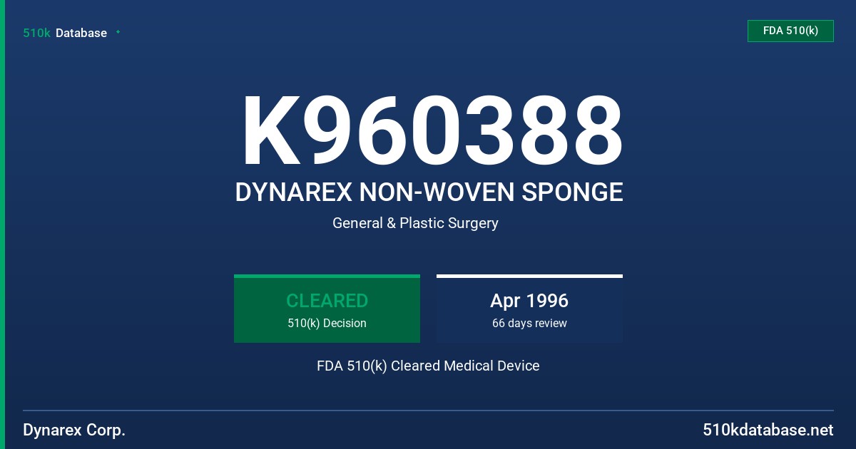 K960388 DYNAREX NON-WOVEN SPONGE FDA 510(k) Cleared Medical Device