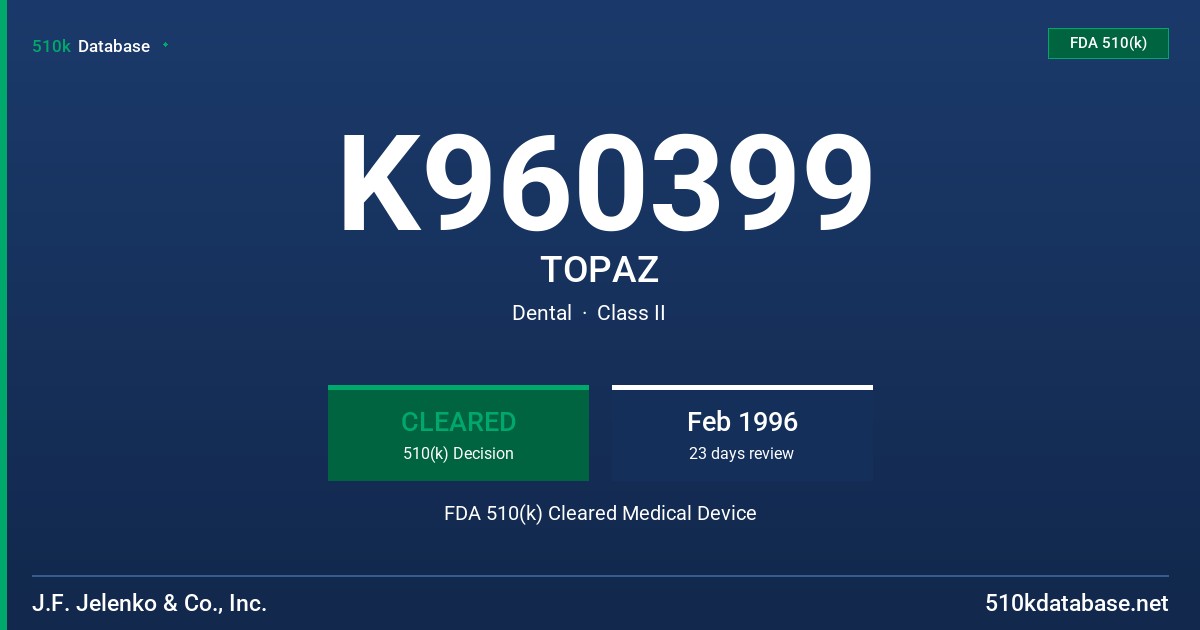 K960399 TOPAZ FDA 510(k) Cleared Medical Device