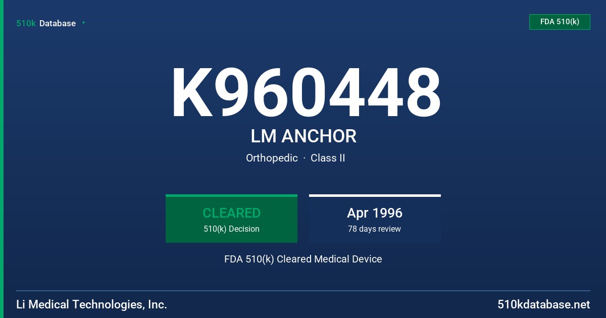 K960448 LM ANCHOR FDA 510(k) Cleared Medical Device