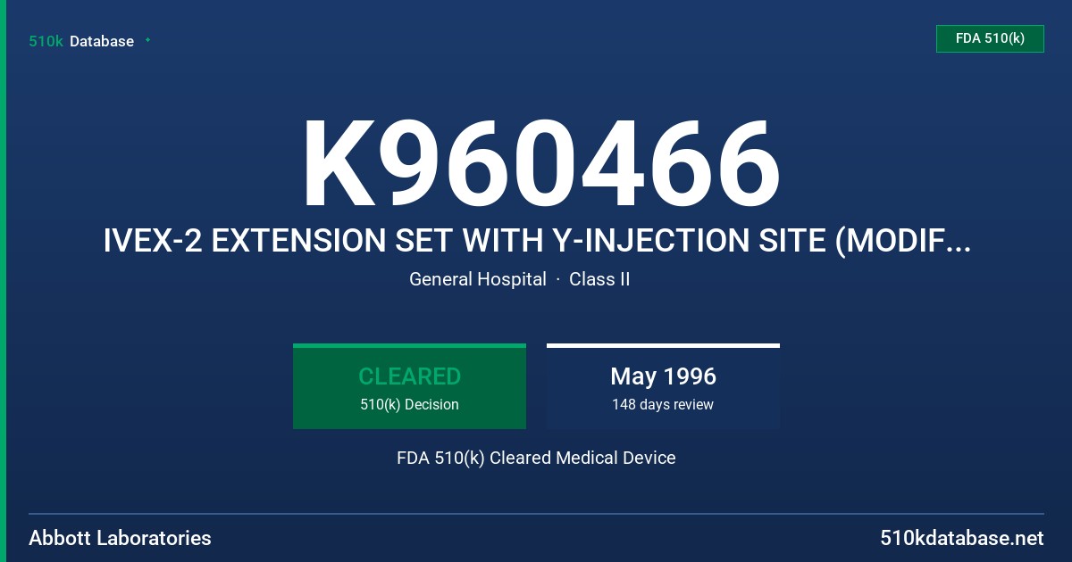 K960466 IVEX-2 EXTENSION SET WITH Y-INJECTION SITE (MODIFICATION) FDA 510(k) Cleared Medical Device