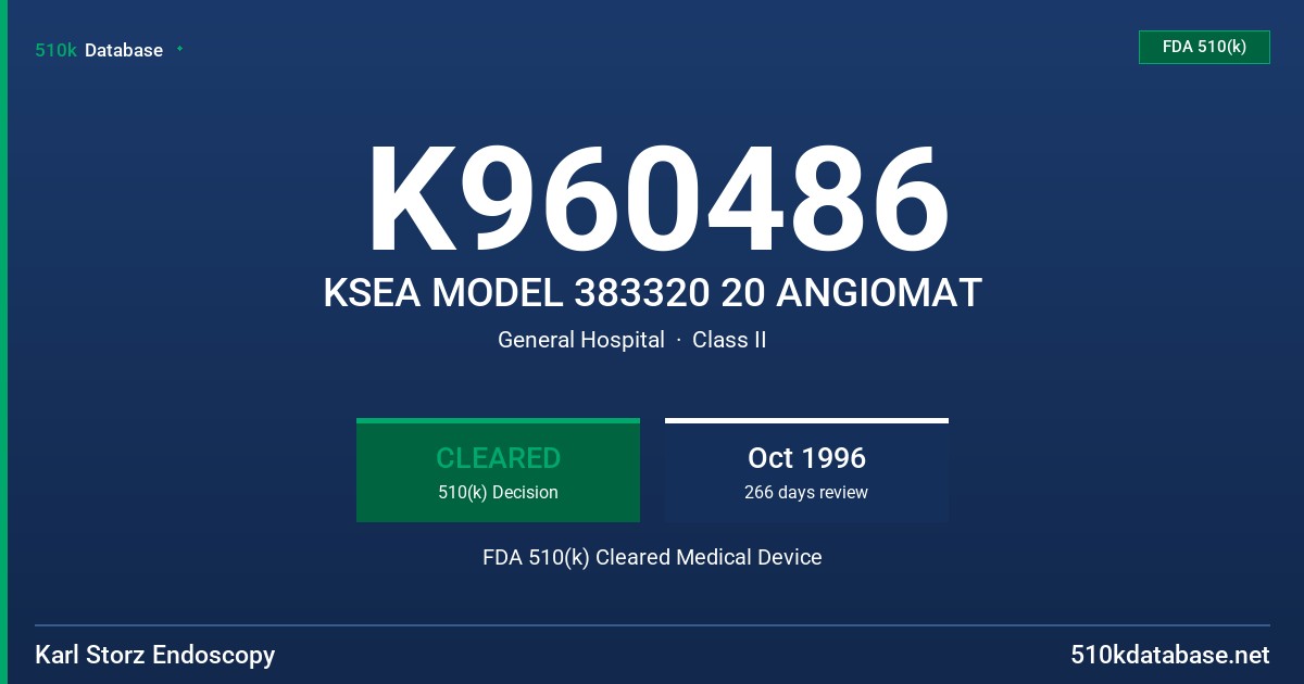K960486 KSEA MODEL 383320 20 ANGIOMAT FDA 510(k) Cleared Medical Device