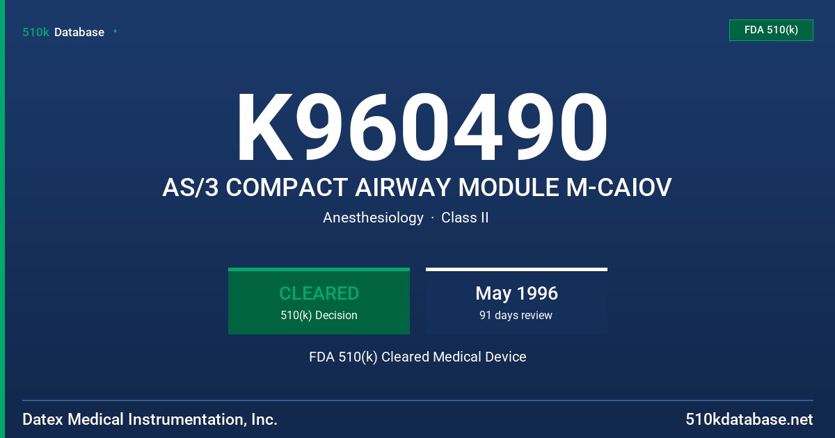 K960490 AS/3 COMPACT AIRWAY MODULE M-CAIOV FDA 510(k) Cleared Medical Device