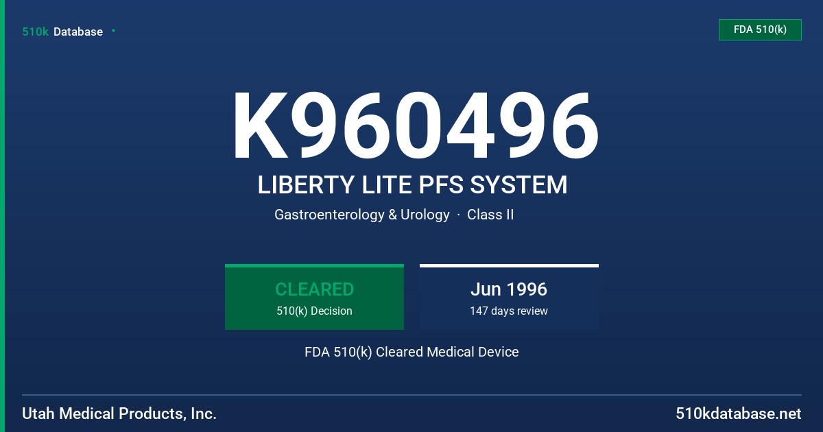 K960496 LIBERTY LITE PFS SYSTEM FDA 510(k) Cleared Medical Device