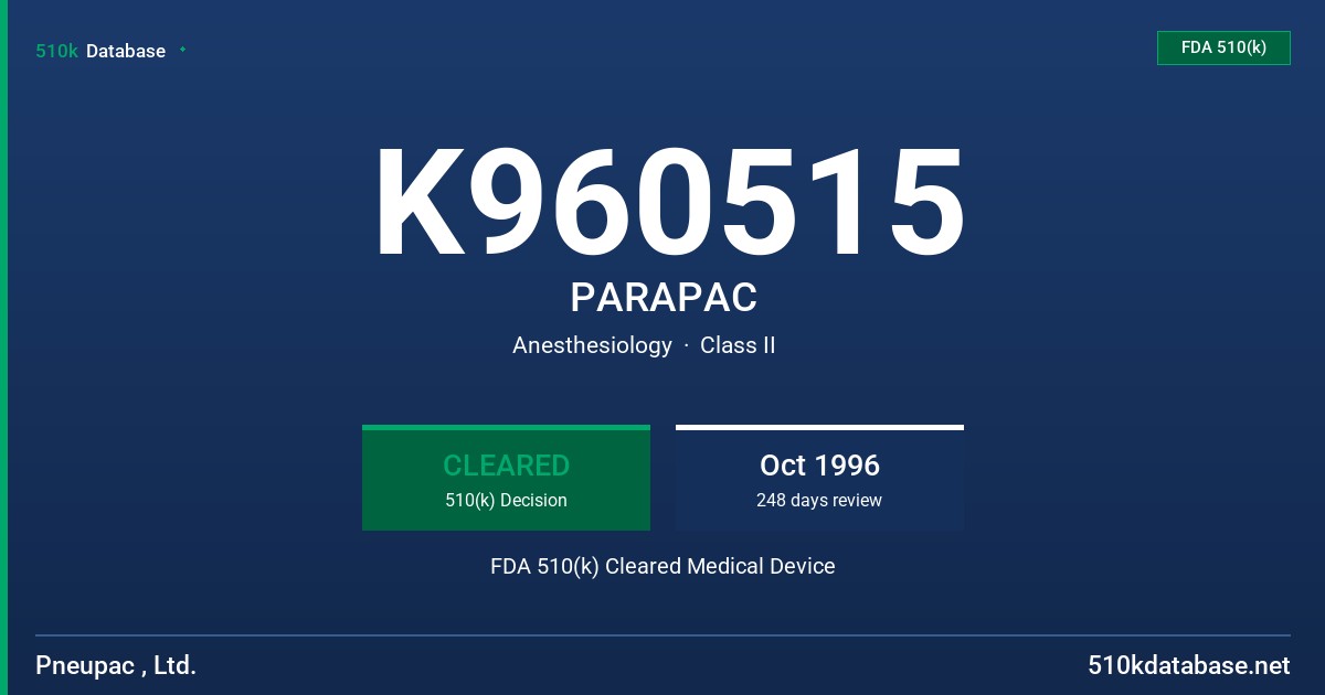 K960515 PARAPAC FDA 510(k) Cleared Medical Device