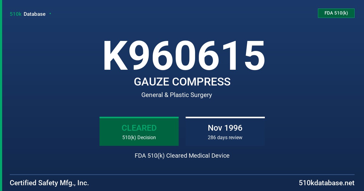 K960615 GAUZE COMPRESS FDA 510(k) Cleared Medical Device