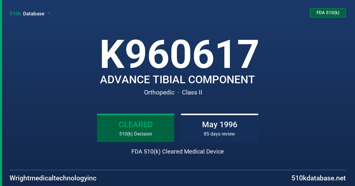 K960617 ADVANCE TIBIAL COMPONENT FDA 510(k) Cleared Medical Device