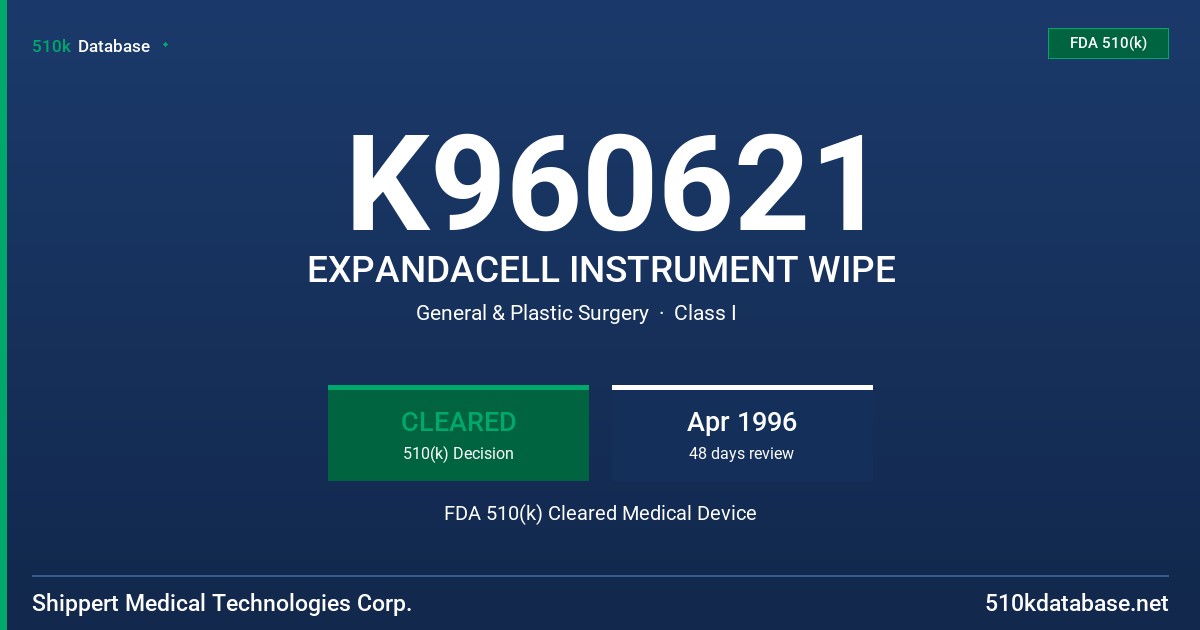 K960621 EXPANDACELL INSTRUMENT WIPE FDA 510(k) Cleared Medical Device