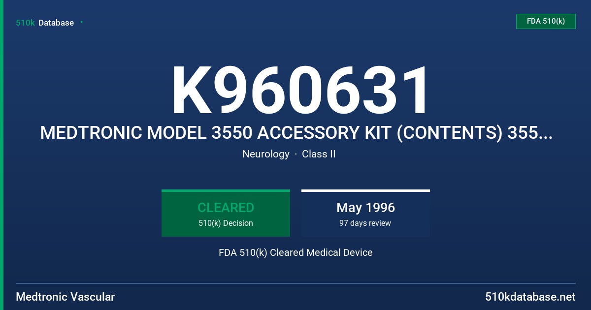 K960631 MEDTRONIC MODEL 3550 ACCESSORY KIT (CONTENTS) 3550-OX FDA 510(k) Cleared Medical Device