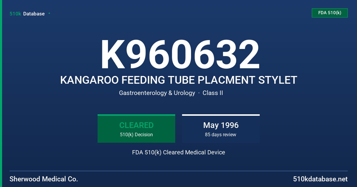 K960632 KANGAROO FEEDING TUBE PLACMENT STYLET FDA 510(k) Cleared Medical Device