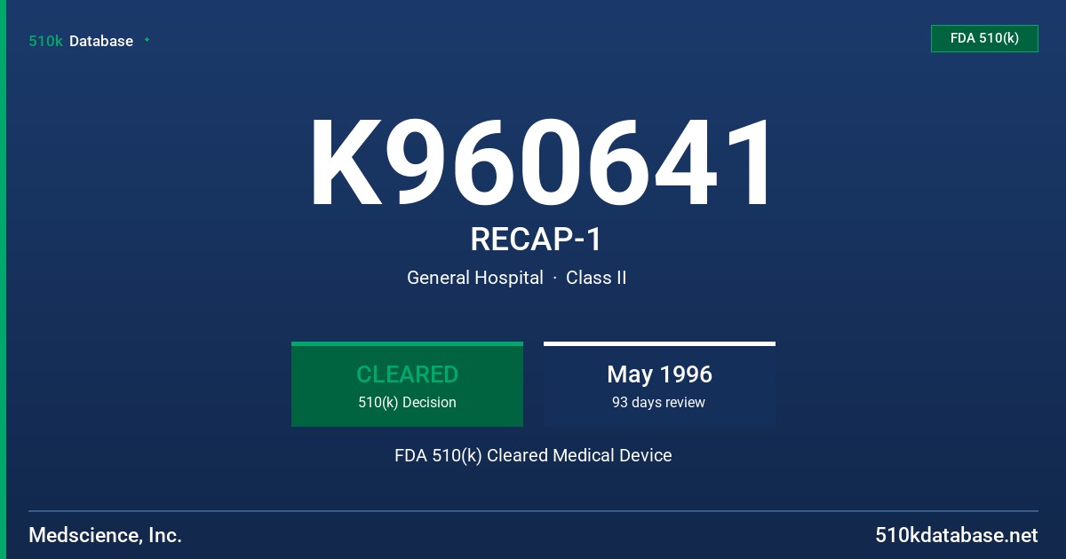 K960641 RECAP-1 FDA 510(k) Cleared Medical Device