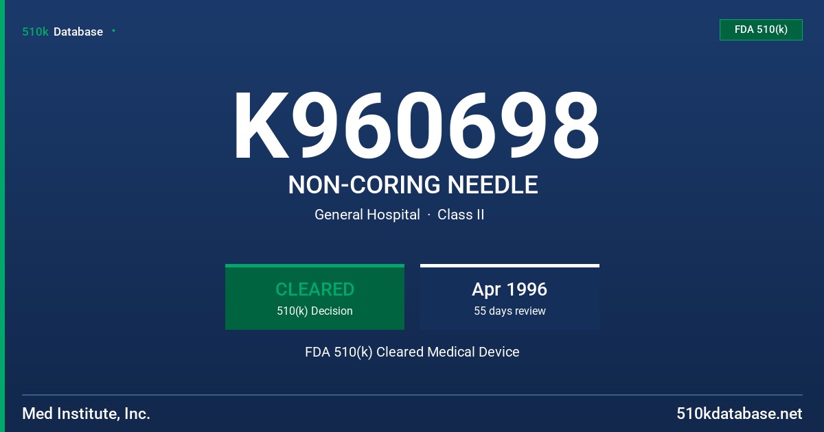 K960698 NON-CORING NEEDLE FDA 510(k) Cleared Medical Device