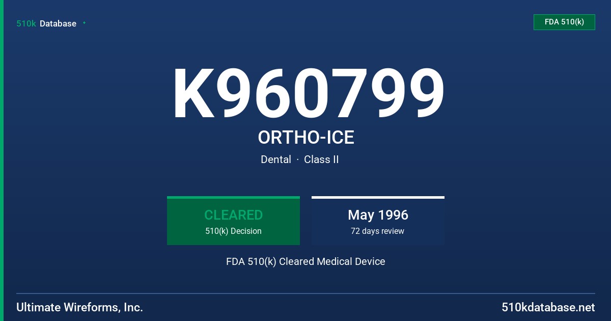 K960799 ORTHO-ICE FDA 510(k) Cleared Medical Device