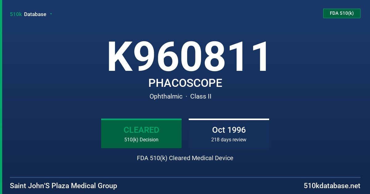 K960811 PHACOSCOPE FDA 510(k) Cleared Medical Device