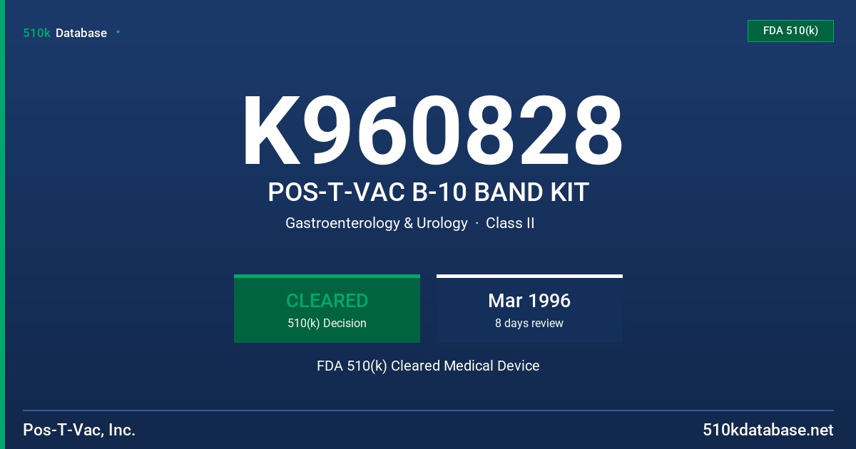 K960828 POS-T-VAC B-10 BAND KIT FDA 510(k) Cleared Medical Device