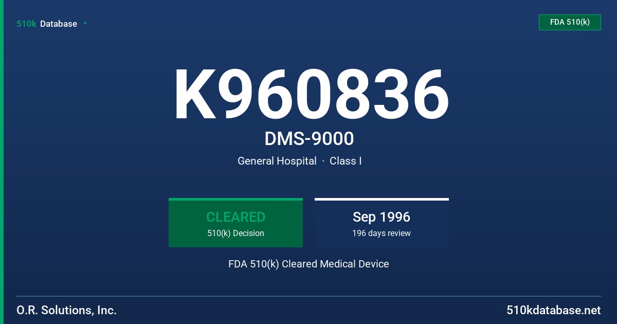 K960836 DMS-9000 FDA 510(k) Cleared Medical Device