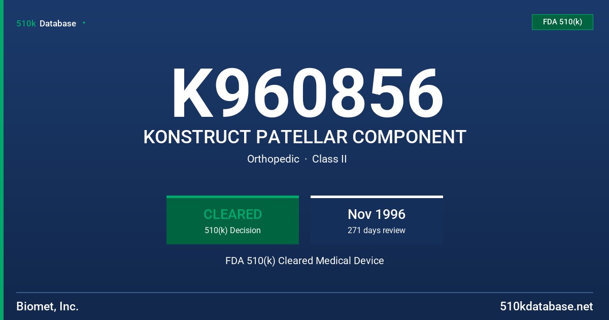 K960856 KONSTRUCT PATELLAR COMPONENT FDA 510(k) Cleared Medical Device