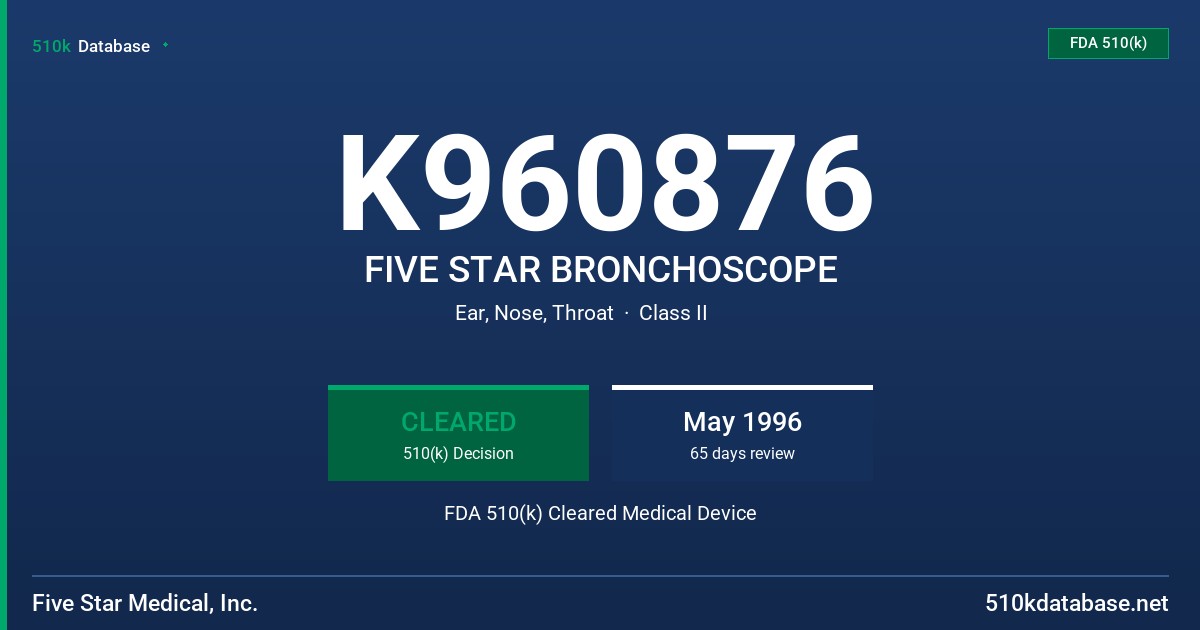 K960876 FIVE STAR BRONCHOSCOPE FDA 510(k) Cleared Medical Device