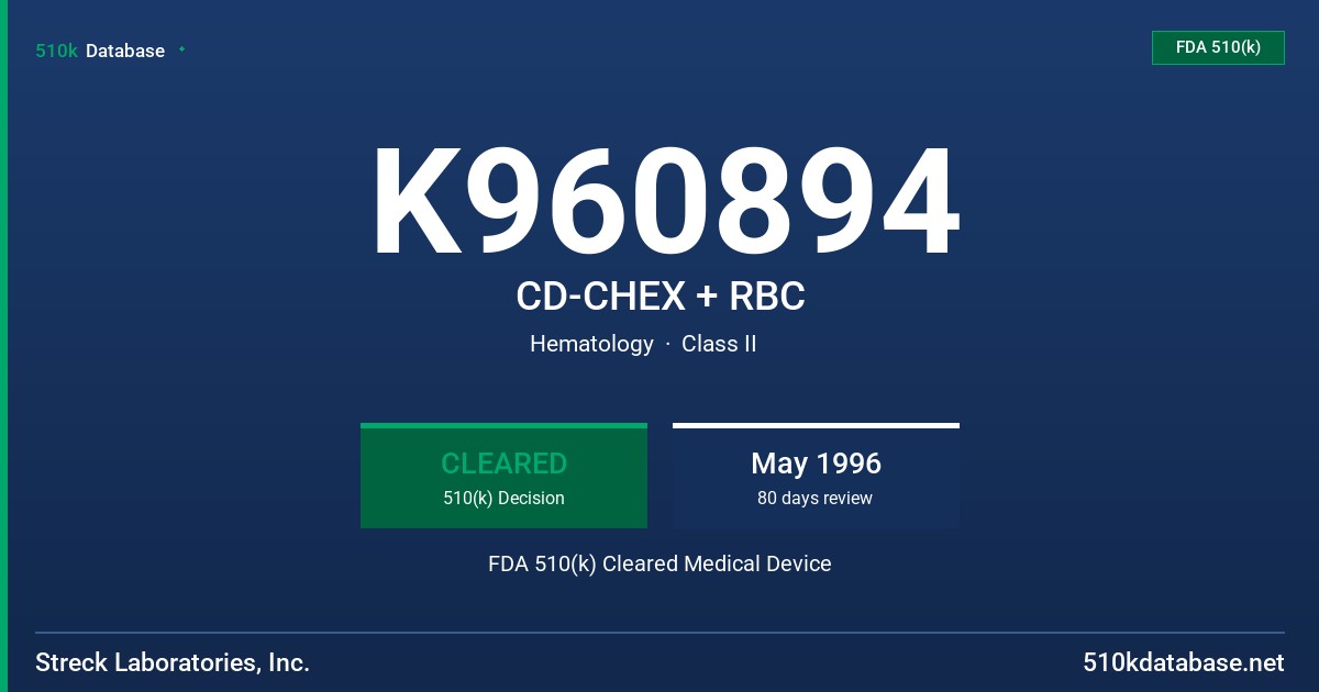 K960894 CD-CHEX + RBC FDA 510(k) Cleared Medical Device