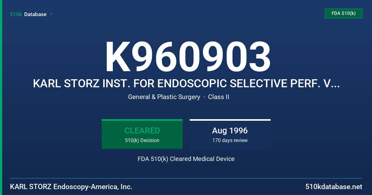 K960903 KARL STORZ INST. FOR ENDOSCOPIC SELECTIVE PERF. VEIN DISCISSION & PARATIBIAL FASCIOTOMY FDA 510(k) Cleared Medical Device