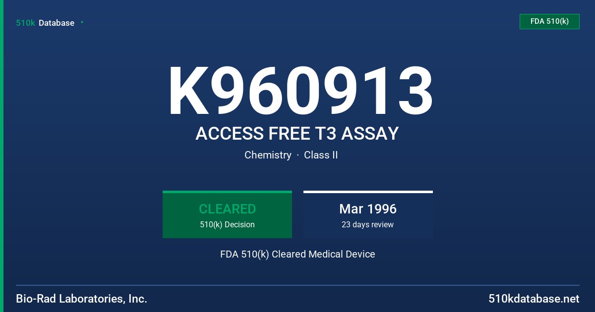 K960913 ACCESS FREE T3 ASSAY FDA 510(k) Cleared Medical Device