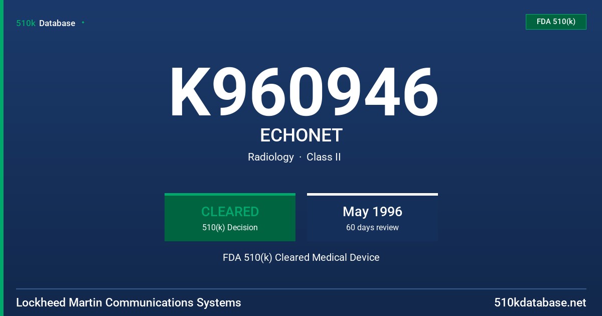 K960946 ECHONET FDA 510(k) Cleared Medical Device
