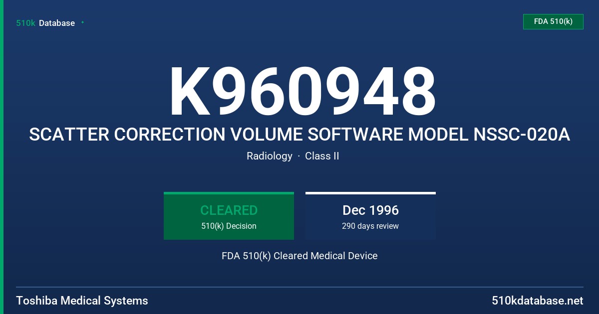 K960948 SCATTER CORRECTION VOLUME SOFTWARE MODEL NSSC-020A FDA 510(k) Cleared Medical Device