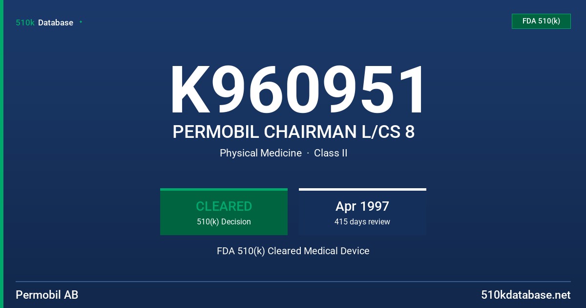 K960951 PERMOBIL CHAIRMAN L/CS 8 FDA 510(k) Cleared Medical Device