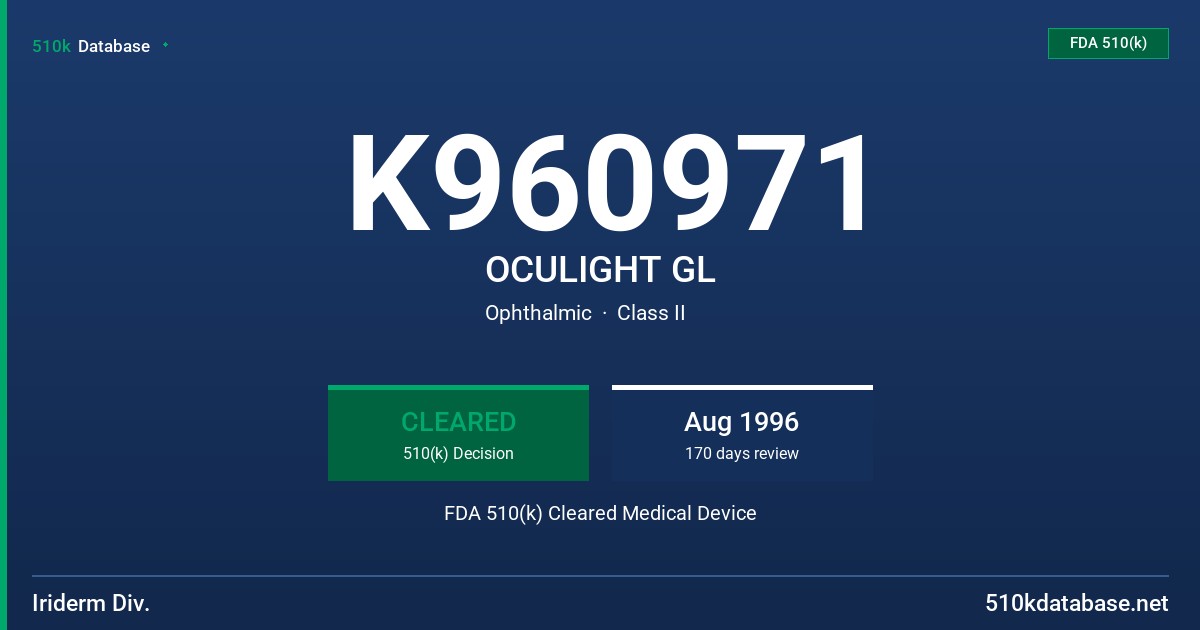 K960971 OCULIGHT GL FDA 510(k) Cleared Medical Device
