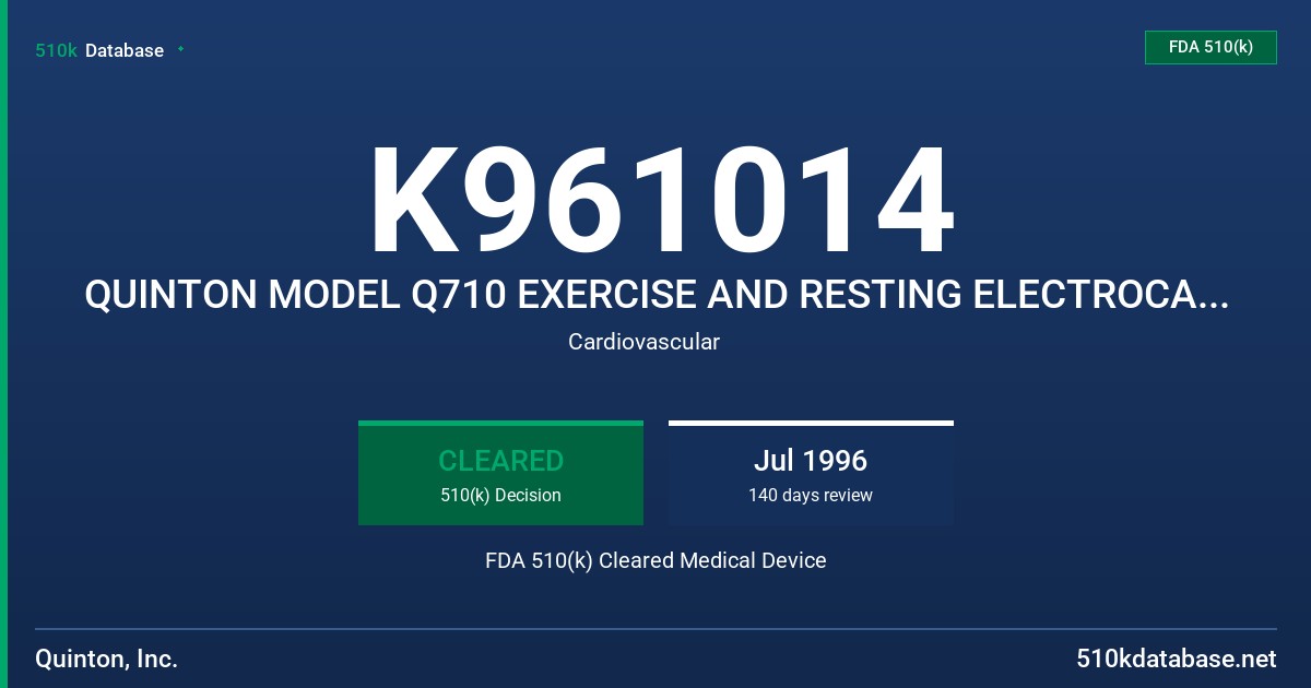 K961014 QUINTON MODEL Q710 EXERCISE AND RESTING ELECTROCARDIOGRAPH FDA 510(k) Cleared Medical Device