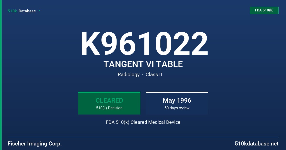 K961022 TANGENT VI TABLE FDA 510(k) Cleared Medical Device