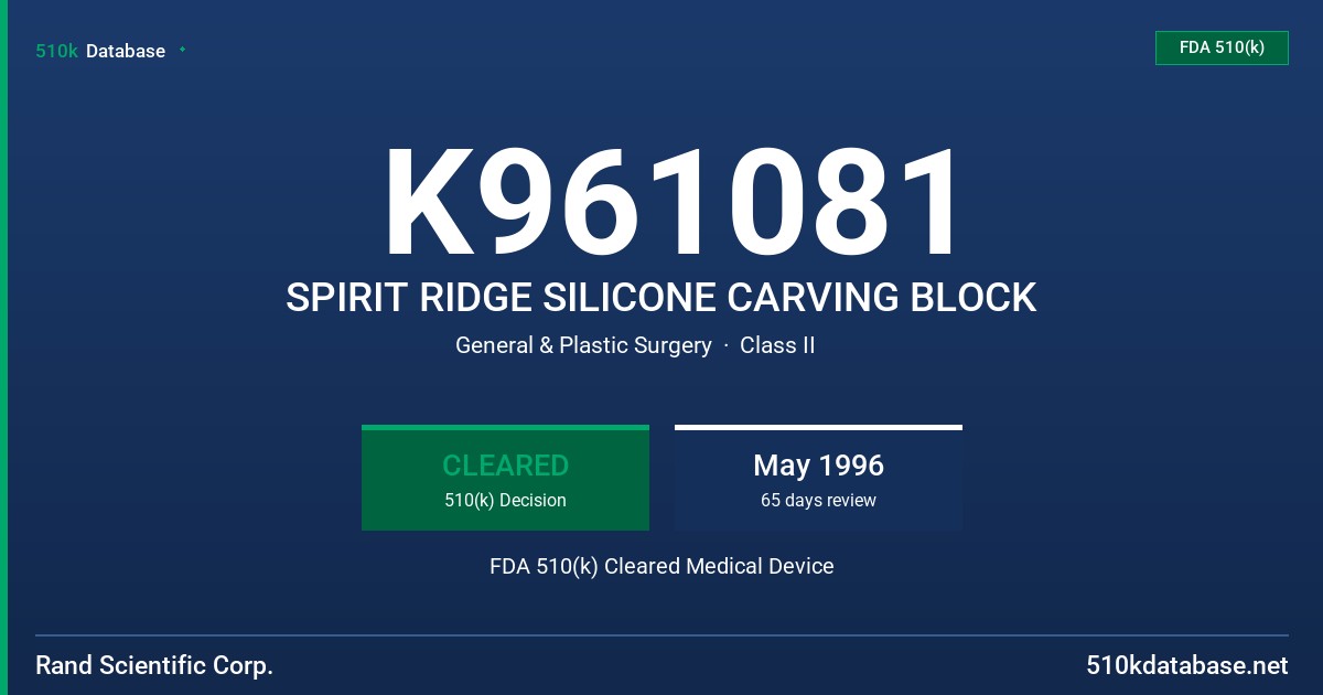 K961081 SPIRIT RIDGE SILICONE CARVING BLOCK FDA 510(k) Cleared Medical Device