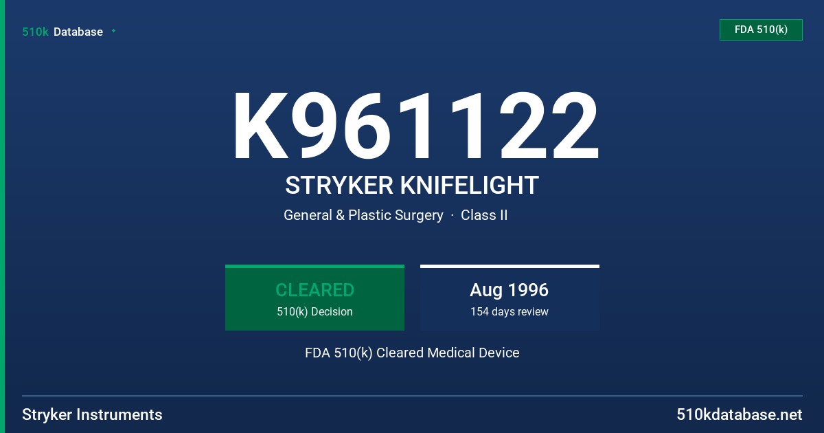 K961122 STRYKER KNIFELIGHT FDA 510(k) Cleared Medical Device