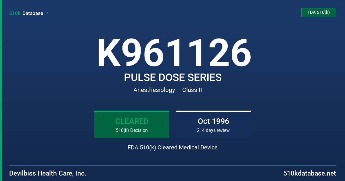 K961126 PULSE DOSE SERIES FDA 510(k) Cleared Medical Device