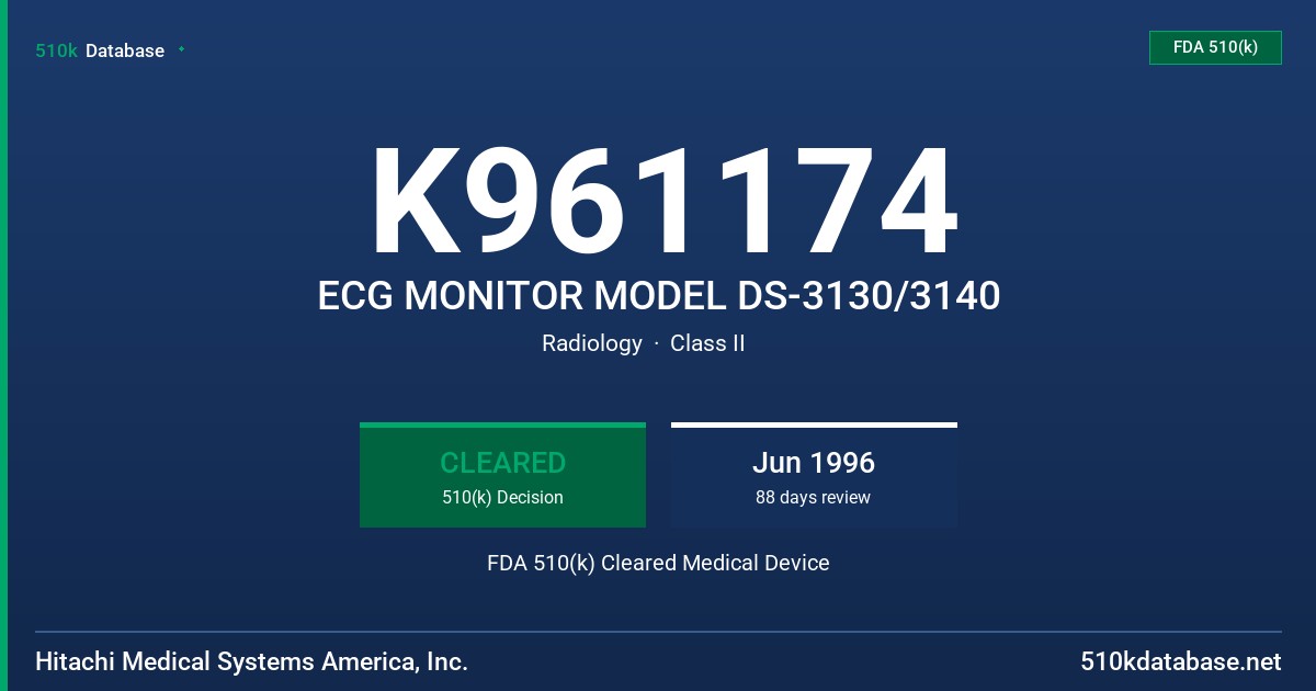 K961174 ECG MONITOR MODEL DS-3130/3140 FDA 510(k) Cleared Medical Device