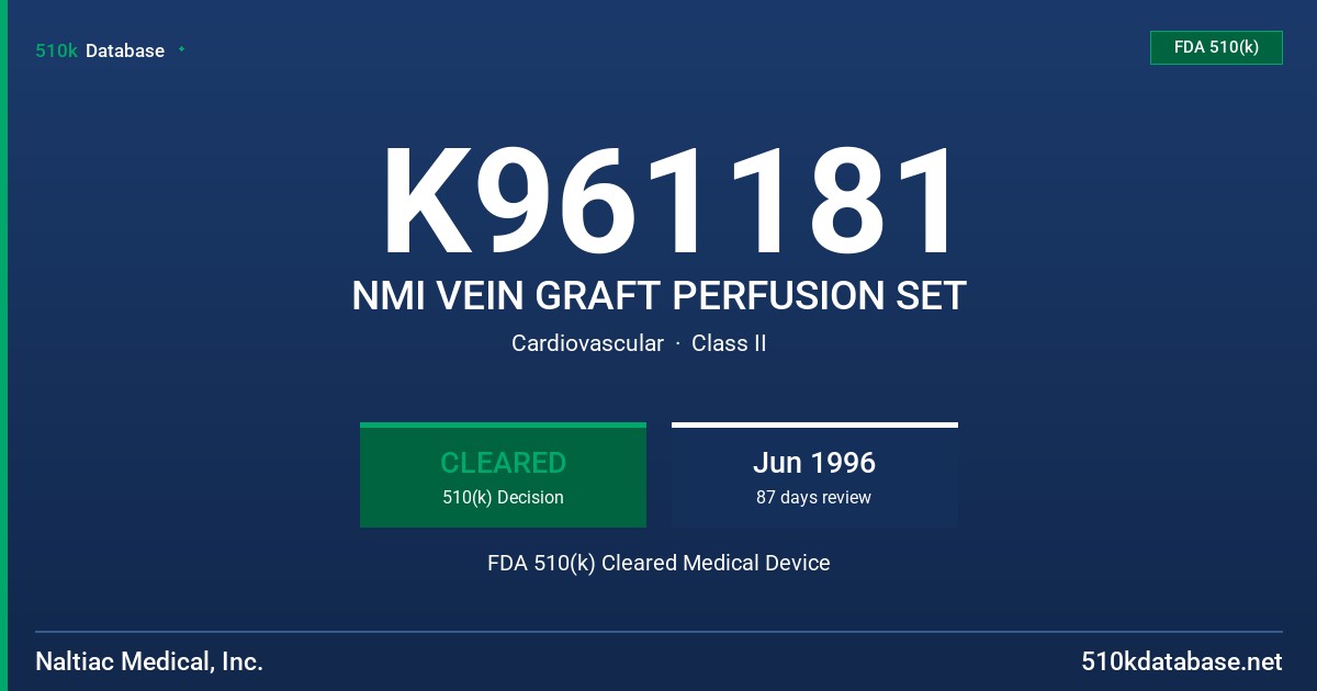 K961181 NMI VEIN GRAFT PERFUSION SET FDA 510(k) Cleared Medical Device