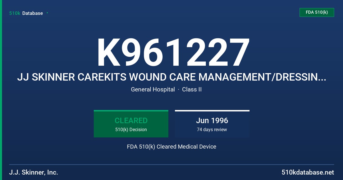 K961227 JJ SKINNER CAREKITS WOUND CARE MANAGEMENT/DRESSING CHANGE TRAY FDA 510(k) Cleared Medical Device